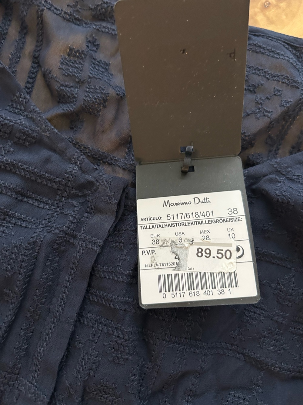 Massimo Dutti NWT Cotton Embroidered Navy Top